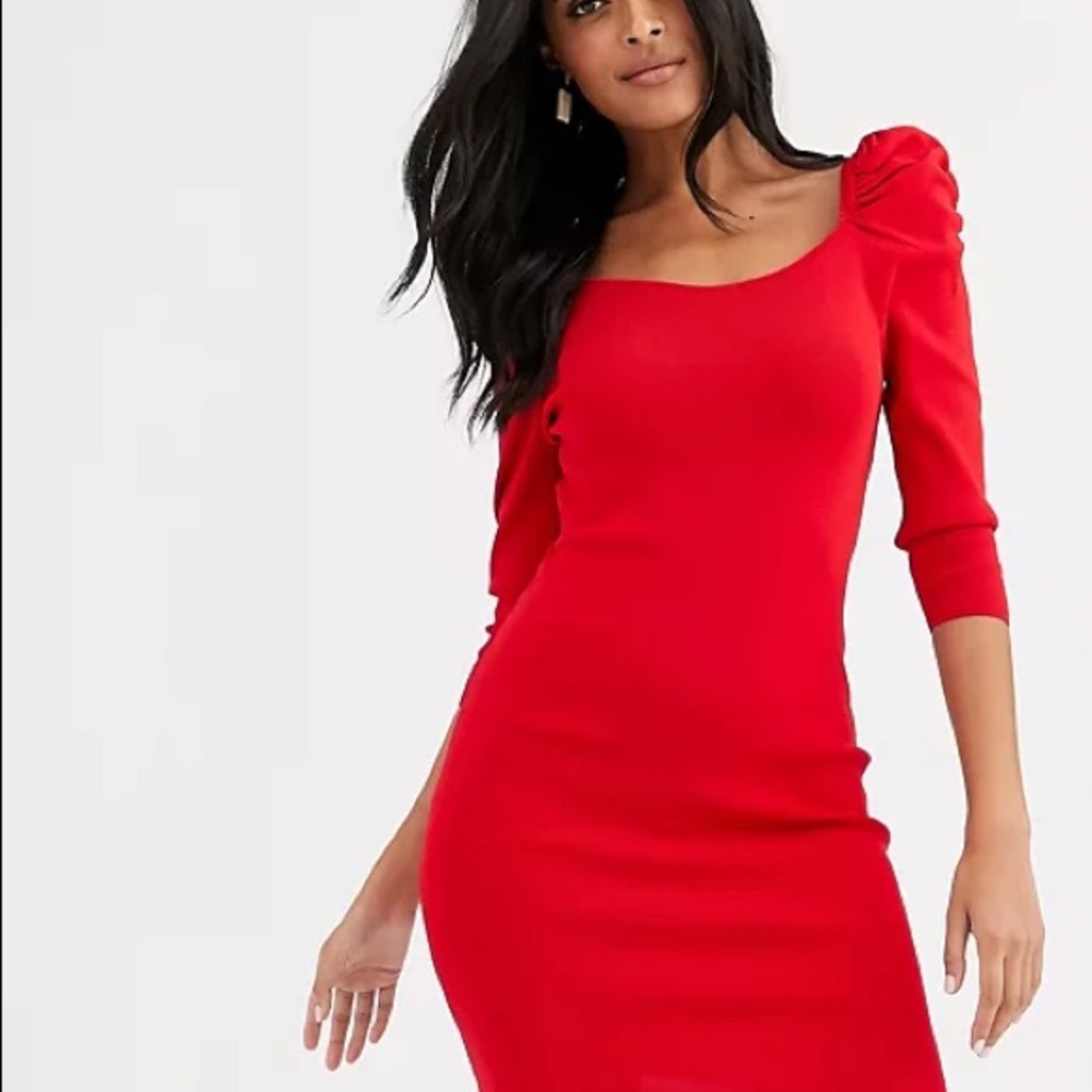 River Island puff sleeve mini dress. Red Size US 8/ M UK12 NWT